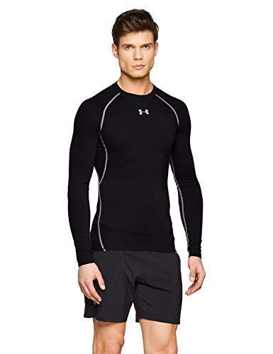 UA HeatGear Long Sleeve Compression Shirt, Black/White, Under Armour